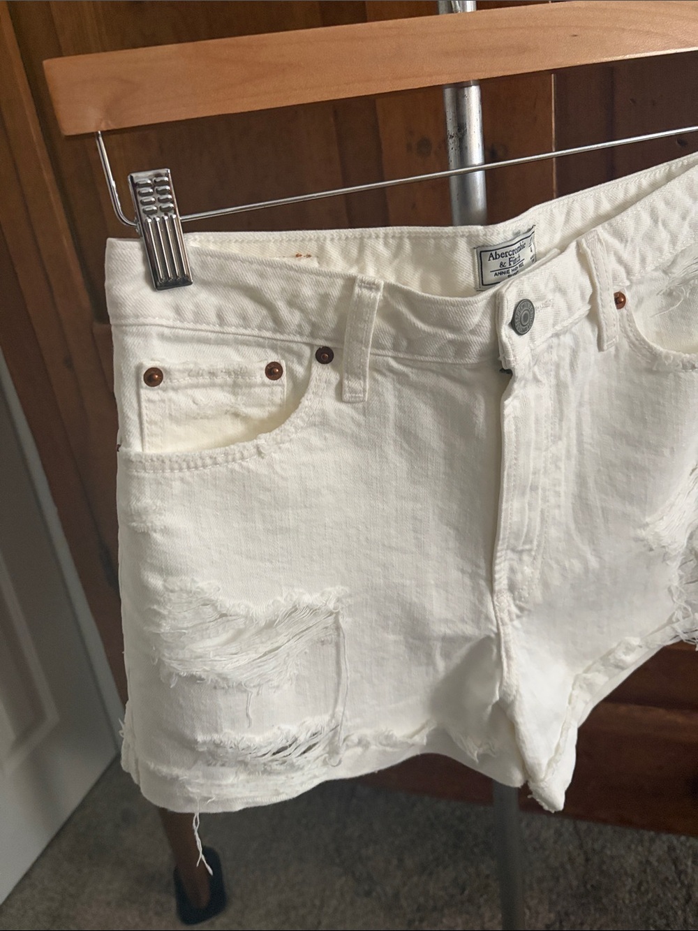 Abercrombie & Fitch White Distressed Denim Short Shorts - Picture 5 of 14